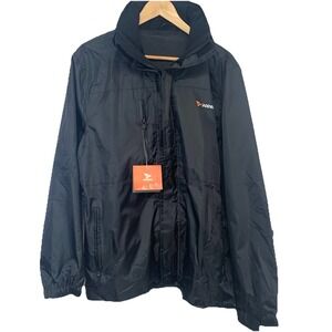 Rodeel  Waterproof Windproof  Full Zip  Jacket Black Men Large Pockets Hood New